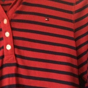 Tommy Hilfiger long-sleeved red with navy pullover